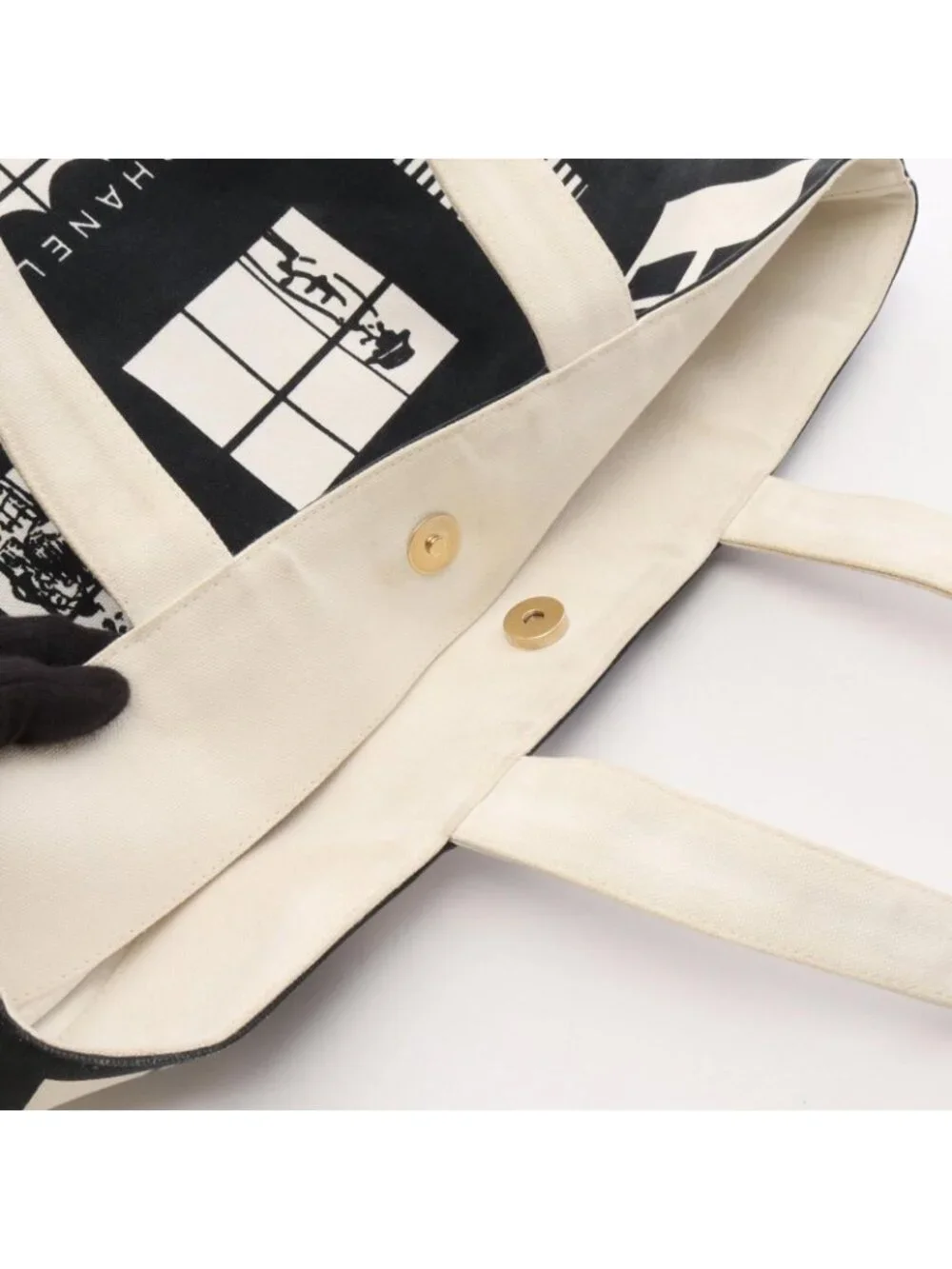 Chanel Tote Bag Window Line Black White Canvas Windows Mademoiselle